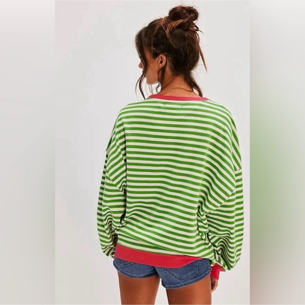 NEW Free People We The Free Classic Striped Oversized Crewneck Sweatshirt M - Picture 5 of 13